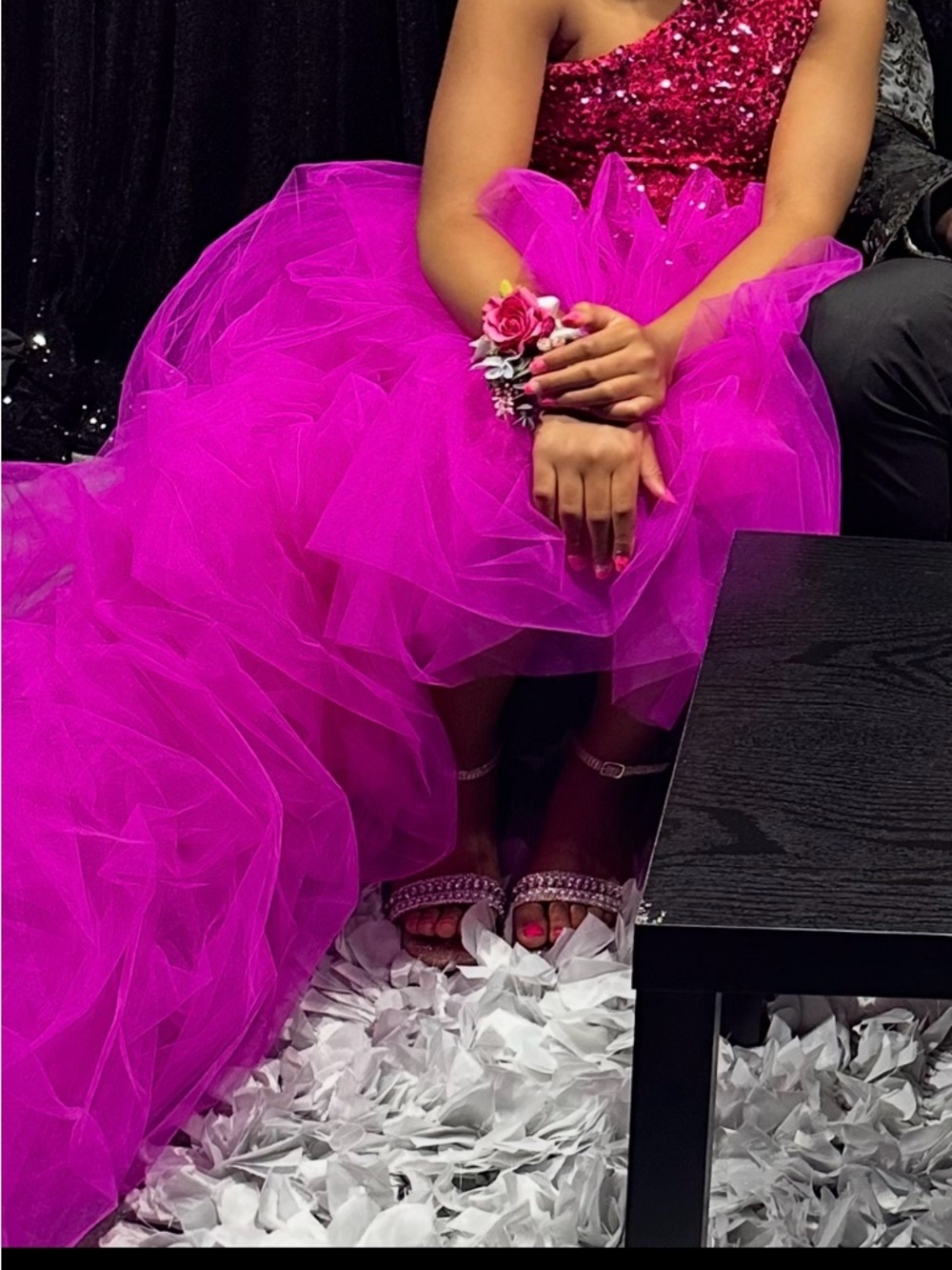 Hot Pink Sequin Tulle Ball Gown